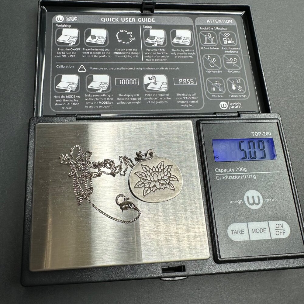 Baroni 925 Sterling Silver Stamped Lotus Flower Pendant Sterling Chain Necklace - Picture 6 of 8